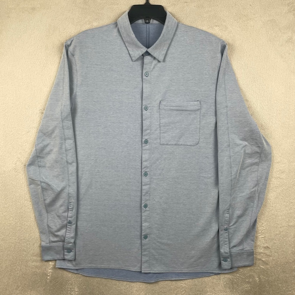 Lululemon Commission Shirt Mens 2XL Blue Long Sleeve Button Up Zipper Pocket